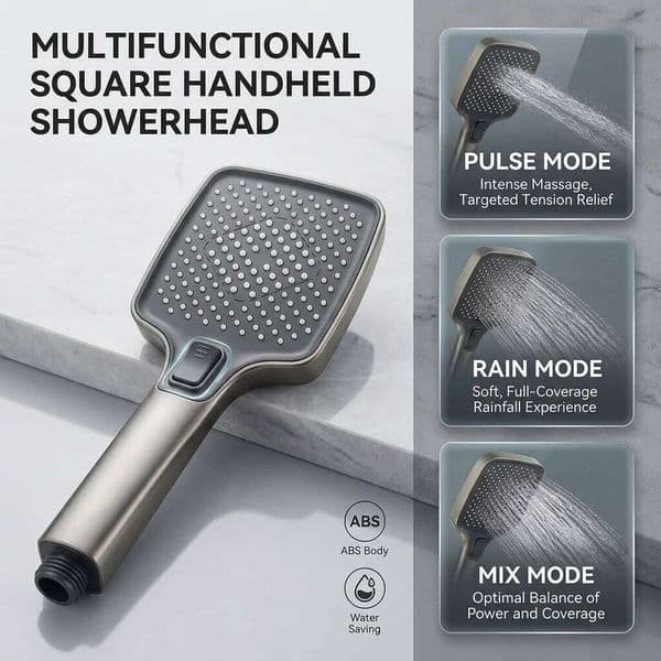 High Pressure Square Shower Head 3 Modes Adjustable Handheld Showerhead Water Saving Rainfall Spray Nozzle Bathroom Accessories 26Y0612