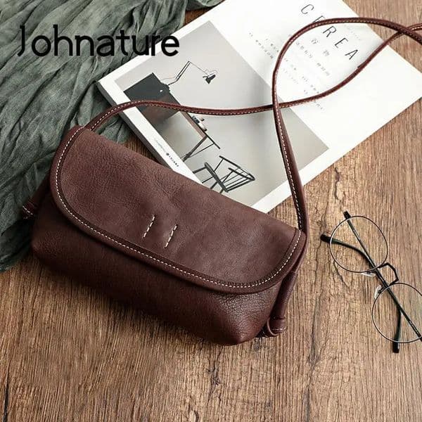 Johnature Handmade Retro Soft Cow Leather Women Bag 2026 Simple Solid Color Shoulder Bags Leisure Ladies Small Messenger 260603
