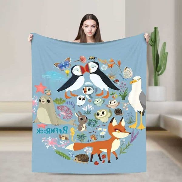 Rock Puffin Blanket Quty Super Soft Throw Blanket Winter Kids Home Decor Fashion Bedspread D260612