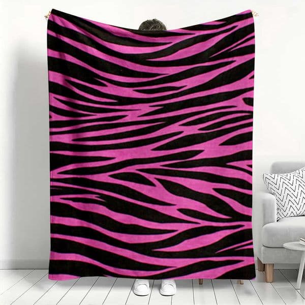 Zebra Pink Print Flannel Blanket Bold Animal Stripe Pattern Throw Soft Cozy for Fashion Lover Home Decor Warm Sofa Couch Gift D260612