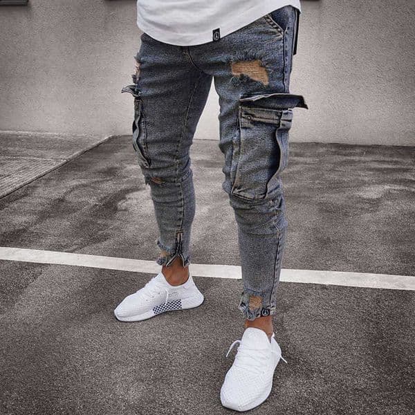 Mens Stretchy Skinny Ripped Jeans Men Side Pocket Washed Slim Denim Pants Biker Jeans Fashion Sweatpants Hip Hop Trousers Jogger Q260612