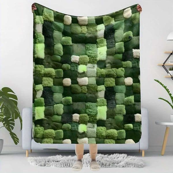 Green Moss Forest Flannel Blanket - Ultra-Soft Cozy Rustic Style Decoration for Bedrooms/Living Rooms All-Season Versatile D260612