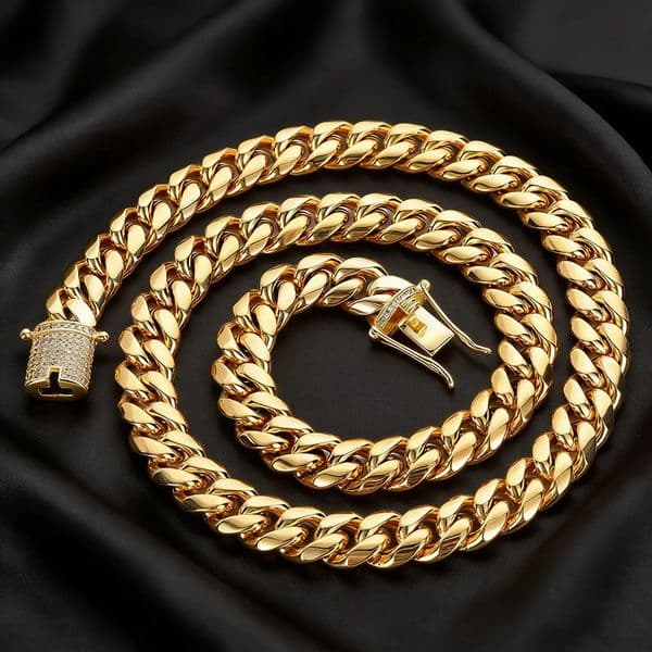 HHIOK 6/8/10/12/14/16/18MM Width Miami Cuban Link Chain Hip Hop Jewelry Stainless Steel Men Necklace CZ Clasp Drop 260611