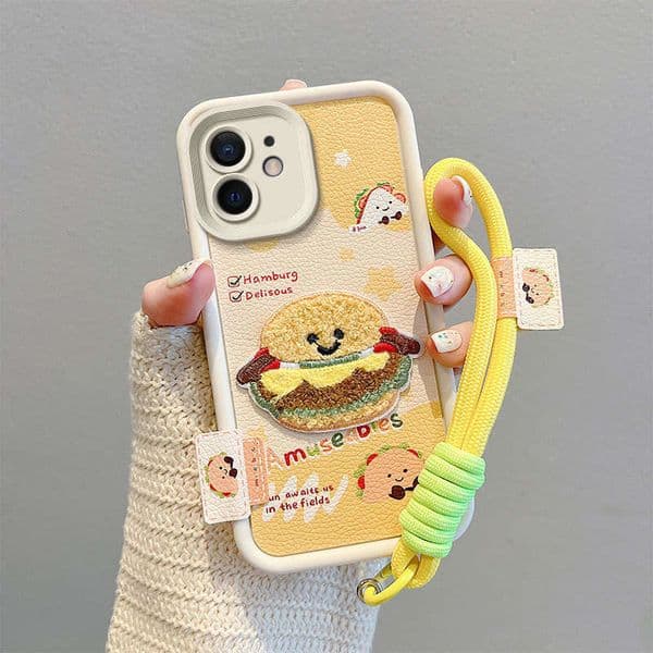 Cartoon Embroidery Leather Texture Women Phone Case, Compatible with iPhone 16 Pro Max,11,XS,6Plus,5,SE2