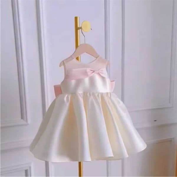 Wedding Sweet Satin Flower Girl Dress Sleeveless with Bow Children Girls Birthday Princess Party Gown Toddler Celebration DressR260612