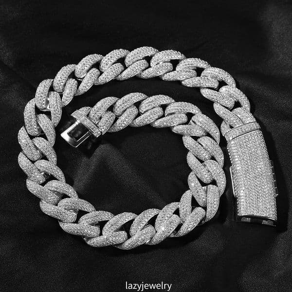 21mm bent buckle moisanite Cuban necklace men exaggerated diamond Meir dense jewelry full diamond hip hip rap necklace bracelet fashion senior sense
