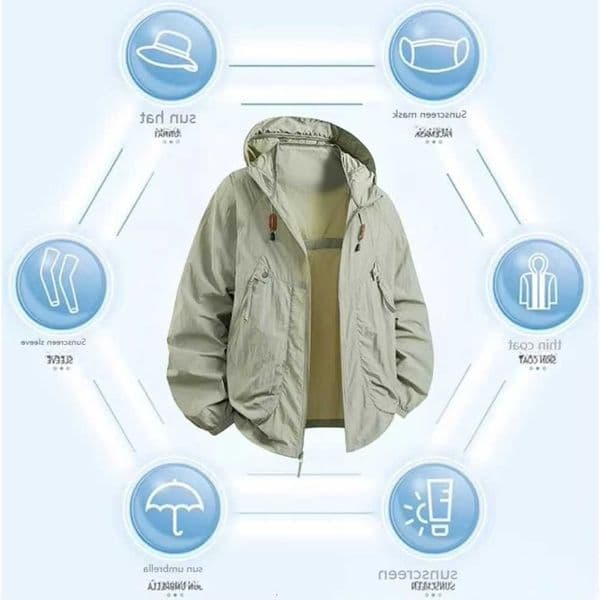Outdoor Casual Loose Sun Mens Protective Clothing Punch Coat Summer Waterproof Quick Dry Hikings Loose Hooded M260621