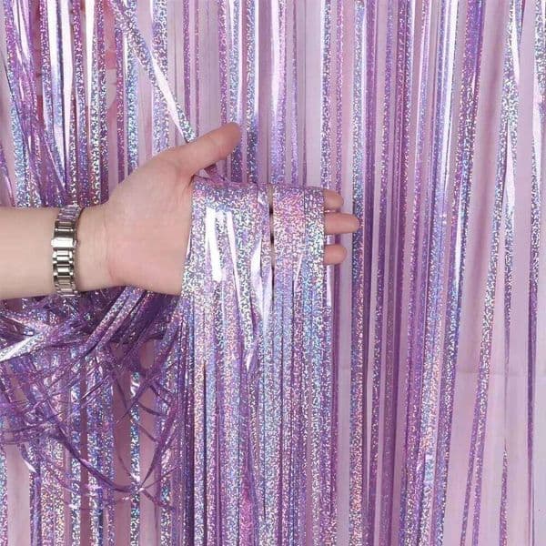 2M Laser Purple Foil Curtain Fringe Backdrop Tassel Decoration Colorful Photo Booth For Carnaval Wedding Birthday Decor W260612