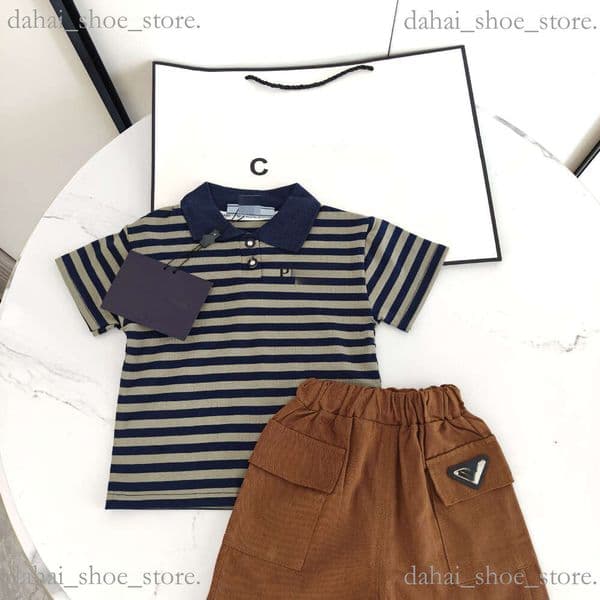 New 2026 Kids Clothing Childrens Polo Short Sleeve Top Shorts Twopiece Summer New Boysstylish Striped Tshirt Set Trendy Correct Style Y260623MWFS