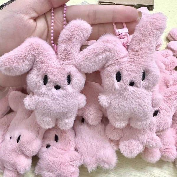 Sweetheart Pink Rabbit Plush Keychain Cute Bunny Student Backpack Charm