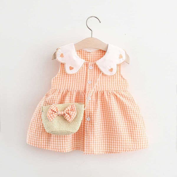 Summer Baby Girl Plaid Dress New Sweet And Beautiful ChildrenS ClothingBow Bag 9 Months -3 Years OldR260613