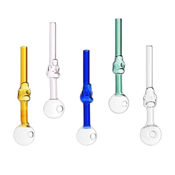 wholesale Cheap Mini colorful glass oil burner Pipe Smoking straight 12cm skull shape glass hand straw Pipes
