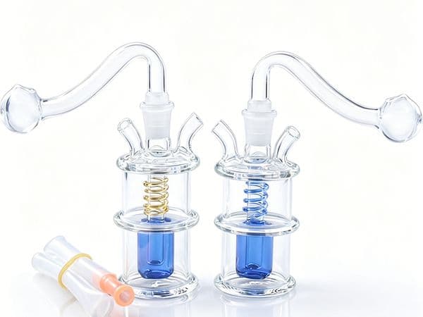 Wholesale 10mm Female Colorful Mini Glass Oil Burner Bong Spiral Water Bong Set Hookah with 10mm male smoking oil banger bowl and Soft hose Smoking Accessories