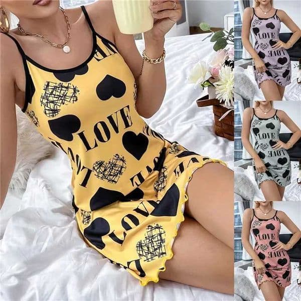 Summer New Womens Nightgown Beauty Back Thin Section Of Home Wear Sexy Halter Short Skirt Love Cartoon Cute Printing Pajamas L260525