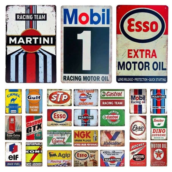 HD Metal Tin Vintage Racing & Motor Oil Wall Decor Retro Martini Mobil Esso Castrol Gas Station Sign for Garage Man Cave 26L0613