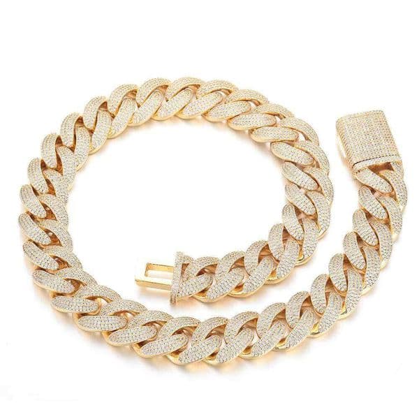 Hip-hop style ice crystal inlaid brass 22mm 14K gold moissanite zircon Miami men's Cz Cuban chain necklace jewelry gift
