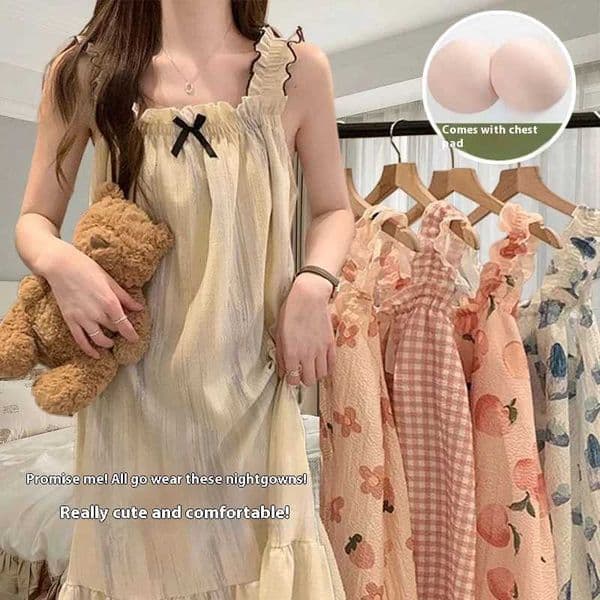 Summer Ladies Nightgown Halter Nightgown Women Summer Vest Nightgown with Bra Pads Can Be Worn Outside Home Wear L260525