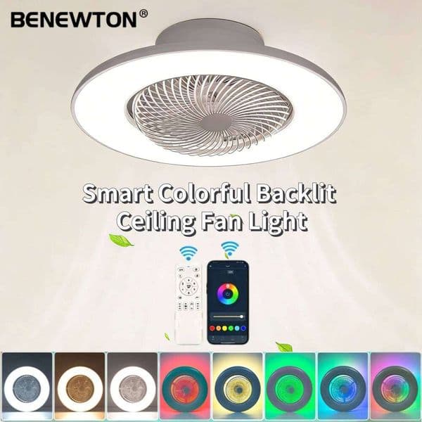 Modern LED Ceiling Lights 360 Rotating Remote Control APP Dimming Smart RGB Fan Lamps 6 Speed Chandelier Indoor Low Floor 26Y0613