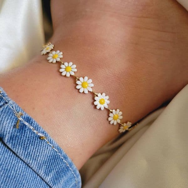 1Unique oil-drip flower for women, style, simple and versatile, foot accessory, small daisy anklet