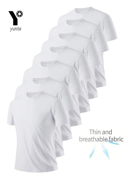 Round Neck T-Shirt 7-Piece White Ultra-Light Mens Quick-Drying Breathable Sweat-Absorbent Shirt Suitable for Fitness Gym and Ru 260612