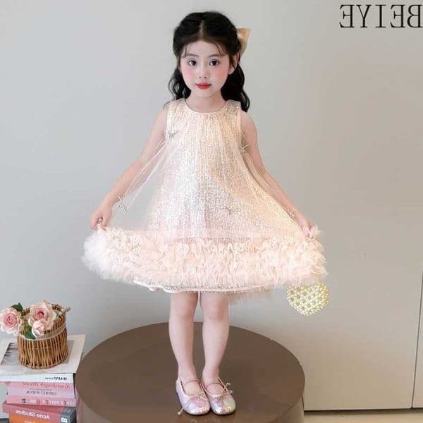 Tulle Soft Girls Sequin Designer Dress Sleeveless Fluffy Tutu Princess Dress for Kids Birthday Party Photoshoot Wedding DressR260613