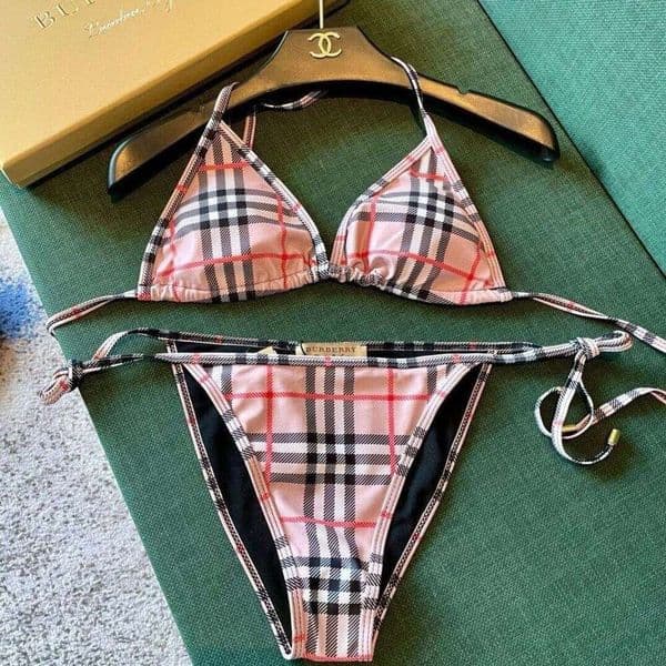 Plaid print tie-back bikini, sexy three-piece backless slim-fit hot spring resort swimsuit, new styles
