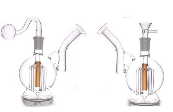 Mini Colorful Glass Bong hookah 6 Arm Tree Percolator water tobacco bongs Pipe recycler Mobius Matrix sidecar ash catcher with 14mm male glass oil banger bowl