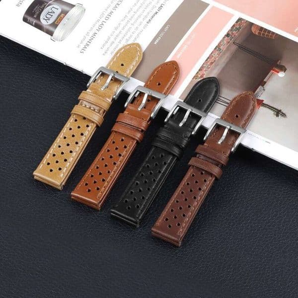 Suitable for Huawei and Samsung Gear S2/3 universal watch strap, new multi-hole breathable oil leather strap 18/20/22mm