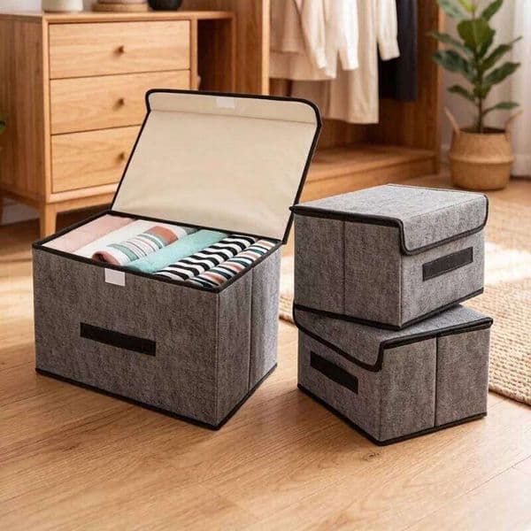 Foldable Non Woven Fabric Storage Box, Gray Home Supplies for Clothing Underwear Socks & Kid Toys, Cosmetics Organizer
