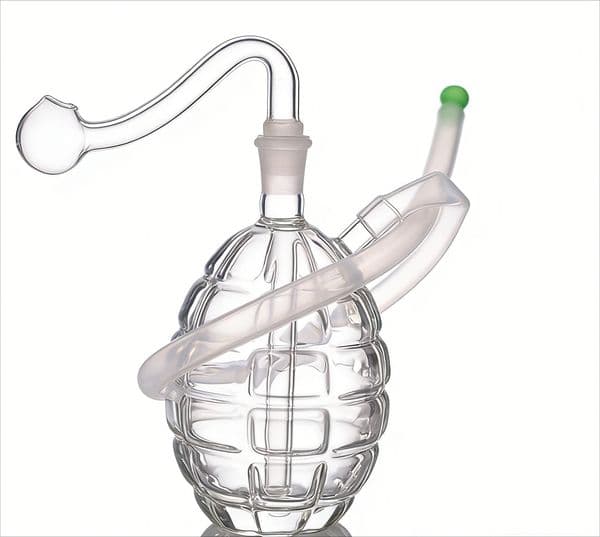 Wholesale Clear Grenade Glass Oil burner Bong Perc Thick Heady Water Pipe Smoking Bubbler Shisha Hookah with 10mm male smoking oil banger bowl and silicone Hose