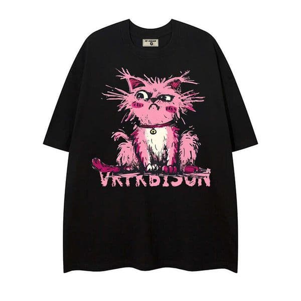 Summer Trendy Fun Creative T-Shirt Simple Stylish Cat Print Unisex T Shirts Luxury Tops Tees T-Shirts