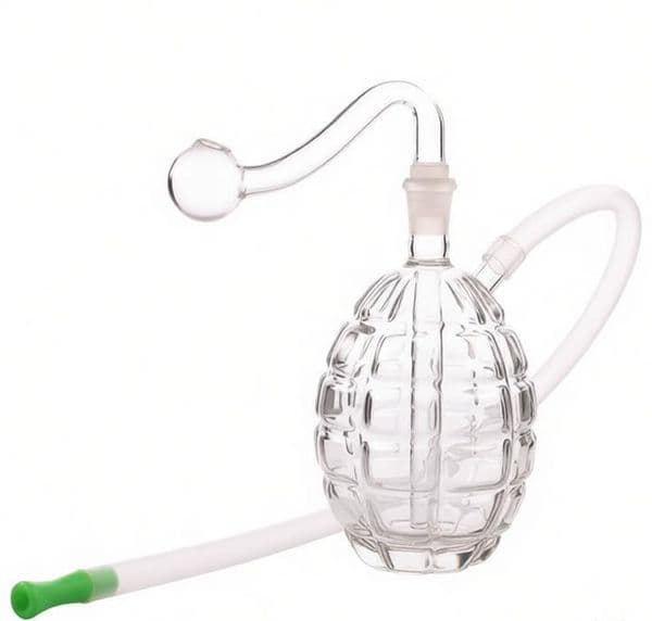 Mini Portable Clear Grenade Glass Oil burner Bong Perc Thick Heady Water Pipe Smoking Bubbler Shisha Hookah with 10mm male smoking oil banger bowl and silicone Hose