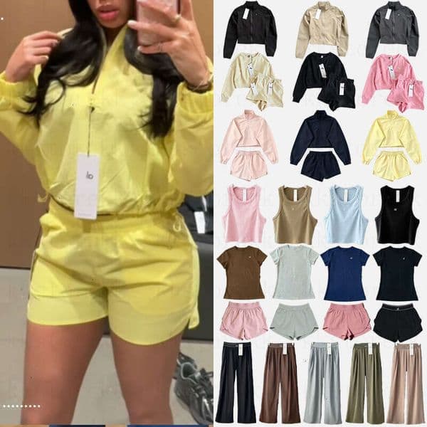 10A Yoga shorts Set Aloism Sets Jacket Pink Sweat Sets Women Set Jacket Leggings Pants Fleece Jacket sweatshirt Yoga Gym Sweater Aloism Sets A06147