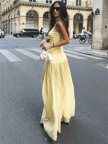 Long Dress For Women Mesh Patwork Fashion Sleeveless High Waist Elegant Commute Party Dress Female Slim Maxi Dress 2025 T260613
