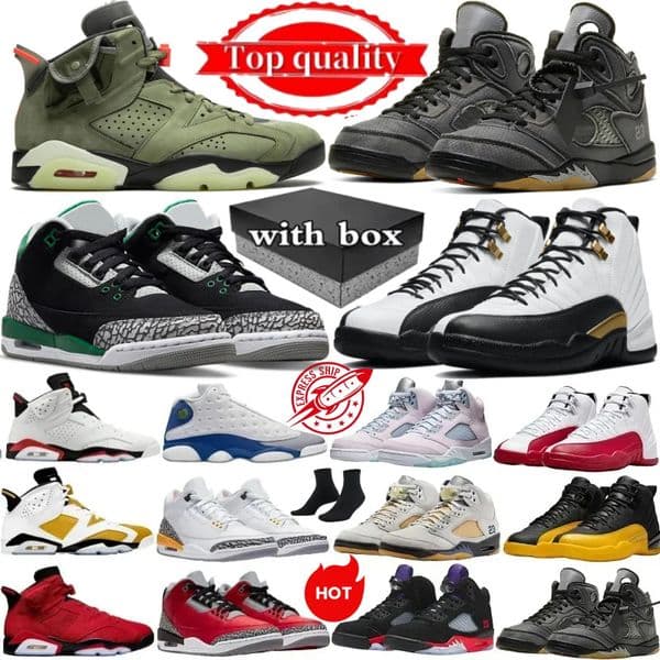 With Designer 3s 5s 6s 12s 13s basketball shoes for men women Black Cat Military Sail Cement Thunder White Oreo Cool Grey Red Bred Sneakers Blue University