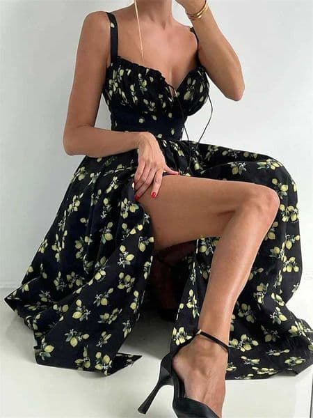 Maxi Womens Dress V-Neck Printed Elegant Le-Up Summer 2025 New Fashion Sleeveless Bodycon Dress Female Contrast Dress T260613
