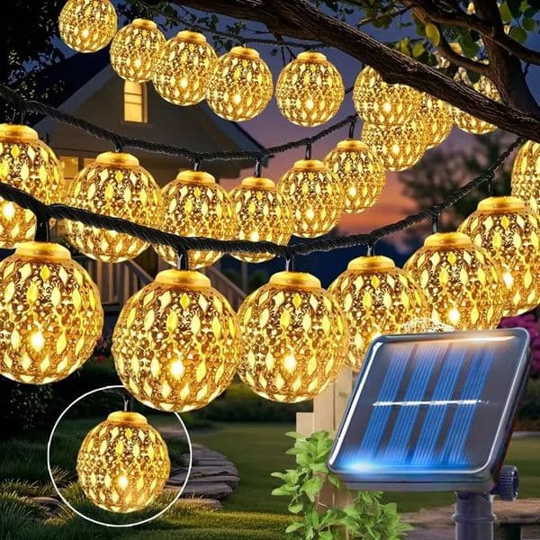 Outdoor Solar Moroccan Ball String Light-50/30/20 LED Fairy Light 8 Modes for Garden Fence Christmas Party Holiday Lighting 260610
