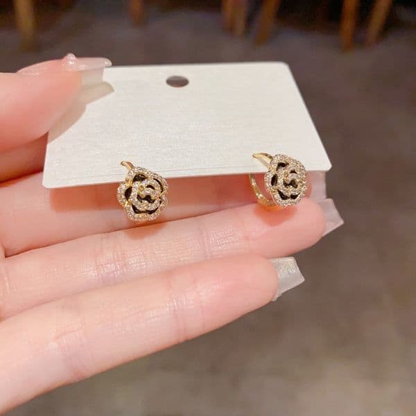 Designer Earrings Peony Diamond Ear Studs Elegant and Luxurious Style Versatile and Small-sized Earrings