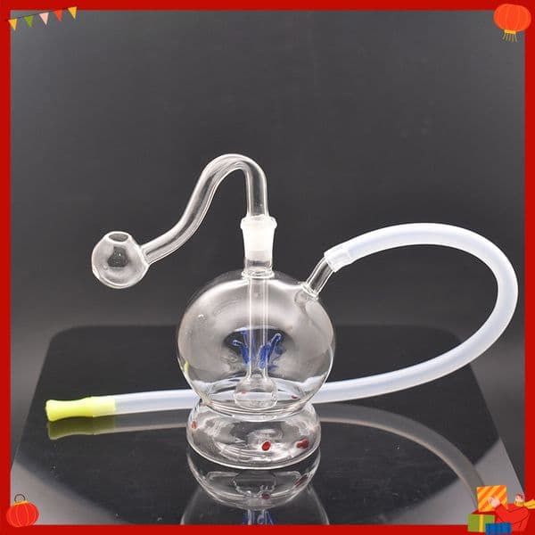 Portable Mini colorful Bulb Ball Shape glass oil burner Pipe Smoking Portable water bongs pipes hookah with silicone hose straw and 10mm male oil banger bowl
