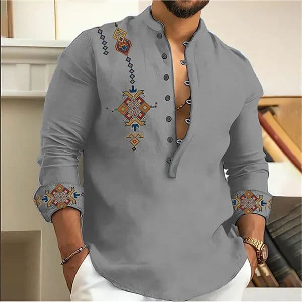 15-color mens shirt tribe pattern printing retro geometry leads outdoor street long-sleeved shirt super large size XS-6XL 260615
