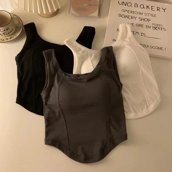 Camisoles & Tanks Women's Solid Color Strap Vest Versatile Wide Integrated Chest Pad One-Piece Summer Base Layer Sexy Backless Top