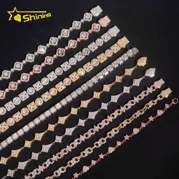 Wholesale Sterling Silver 925 Moissanite Pass Diamond Test Bracelets 18K Gold Plated Fine Jewelry