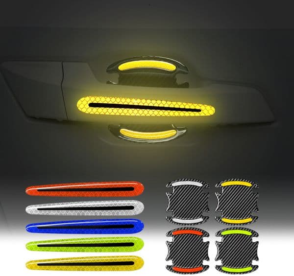 Wholesale Reflective Car Door Handle Bowl Sticker Set Carbon Fiber Pattern Anti Scratch Protector Decal Universal Auto Trim Guard 8 Pieces Per Pack 1pc MOQ
