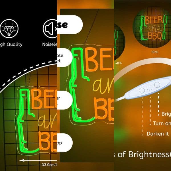 Sign Beer and BBQ Neon Dimmable LED Sign Wall Hanging Decor for Shop Signs Kitchen Dining Room Home Bar Wall Art Gifts L260615