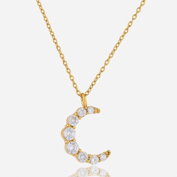 Women'S Moon Zircon Pendant Necklace Women'S Round Zircon Necklace For Daily Wear Elegant European American Style Simple Fashionable Versatile Stainless Steel