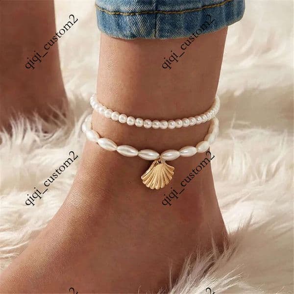 Modyle Fashion Bohemian Simulated Pearl Chain Wedding Anklet Bracelet for Women Gold Color Shell Pendant Jewelry Gift 260609