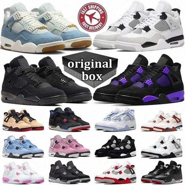 In USA 4 4s Basketball Shoes Laker Imperial Purple Thunder Red Black Cat 2025 Flight Club RM Pale Ivory Bred Fire White Cement Military Blue Sail Sneakers Trainers