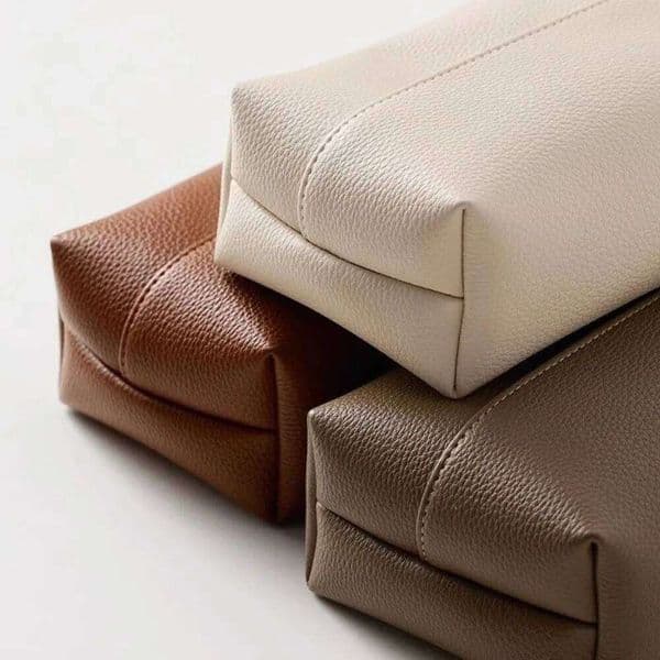 Artificial Leather Square Design Solid Color Box Desktop Decoration Dustproof Tissue Paper Storage Bag 26Y0615