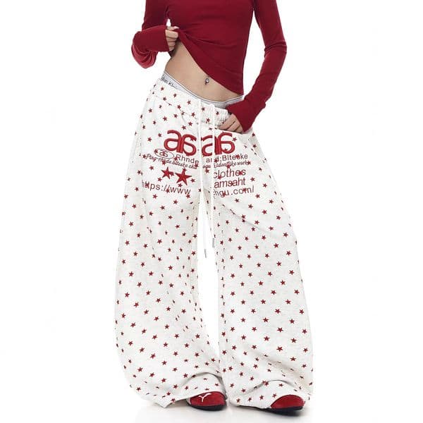 Y2K Star Print Elastic Waist Baggy Pants Women Vintage Washed Wide Leg Sweatpants Harajuku Streetwear Trousers 260613