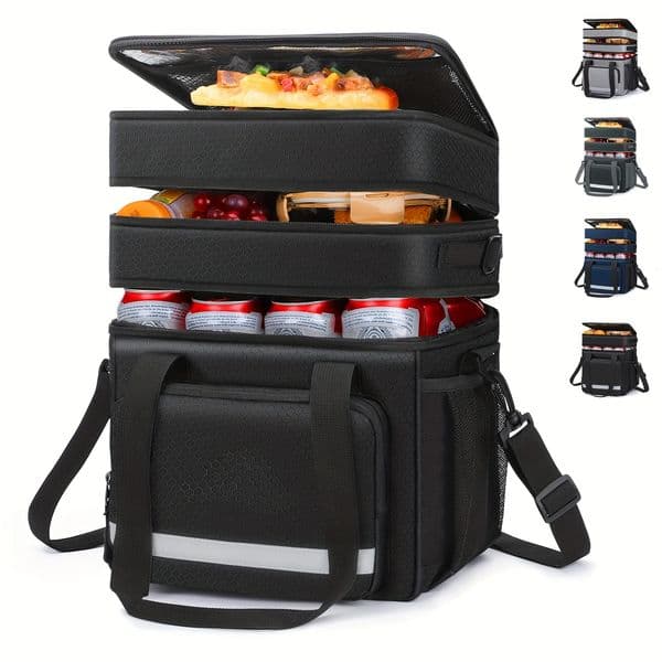 Insulated Lunch BagLeakproof polyester cooler tote with PVC liningAdjustable shoulder strap and side mesh pockets 260615